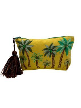 MMS Brands Yellow Hand-Beaded Palm Tree Clutch Purse
